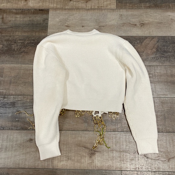 AREA NYC cropped crystal embellished ribbed cotton blend sweater - Picture 6 of 8